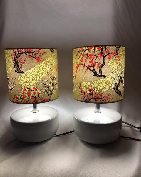 A gorgeous cherry blossom design on these two lampshades rec...