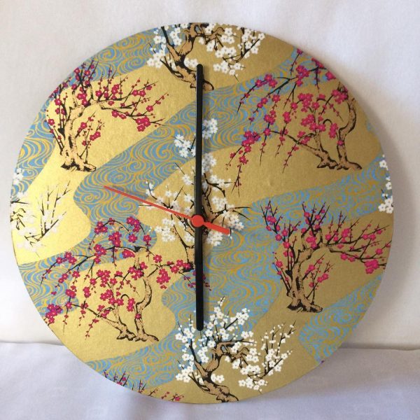 30 cm diameter wall clock made with hand printed Japanese Ch...