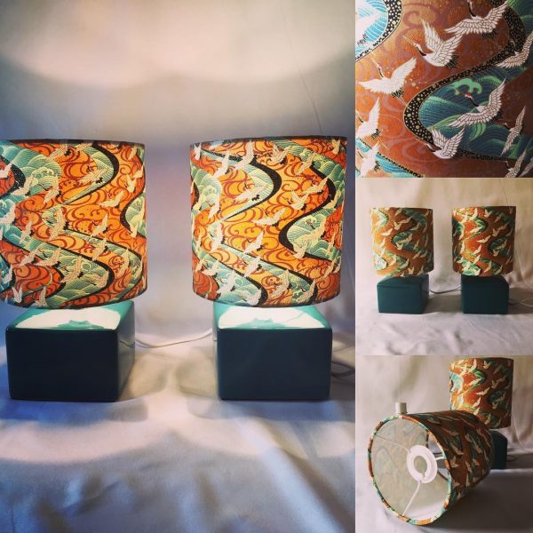 A stunning Japanese chiyogami print on two little lampshades...