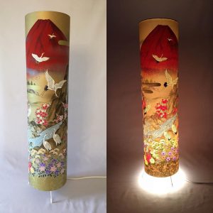 Floor lamp made from hand silk screen printed Japanese Sogar...