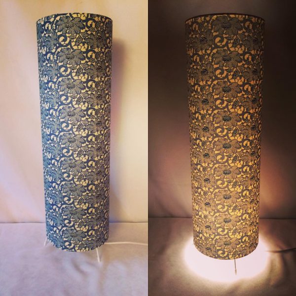 Floor lamp made with handmade hand printed Japanese Chiyogam...