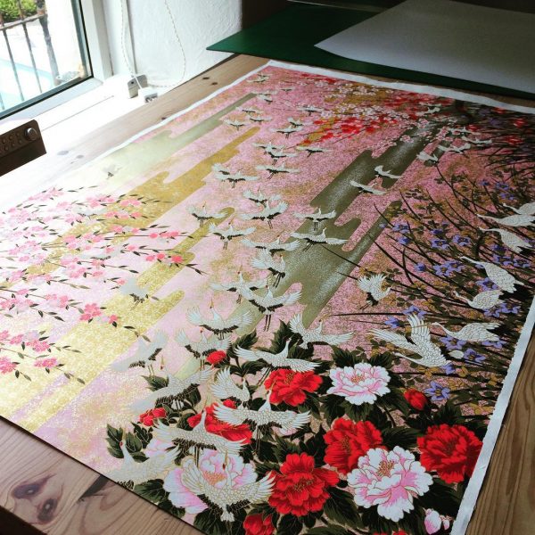 Gorgeous sheet of Sogara Yuzen about to become a floorlamp! ...