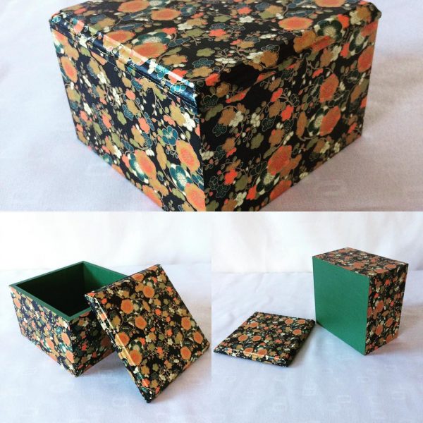 Hand printed Japanese Chiyogami paper covered wooden box. Pl...