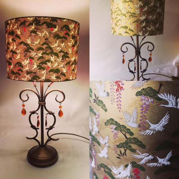 Japanese Chiyogami paper lampshade with cranes 30 cm diamete...