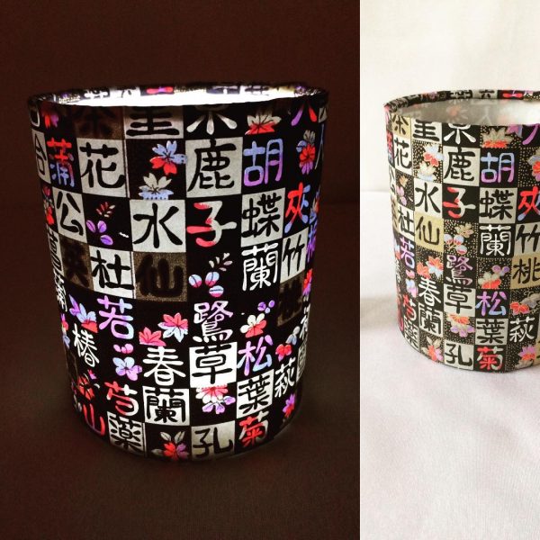 Little LED lit lanterns hand made with hand printed Japanese...