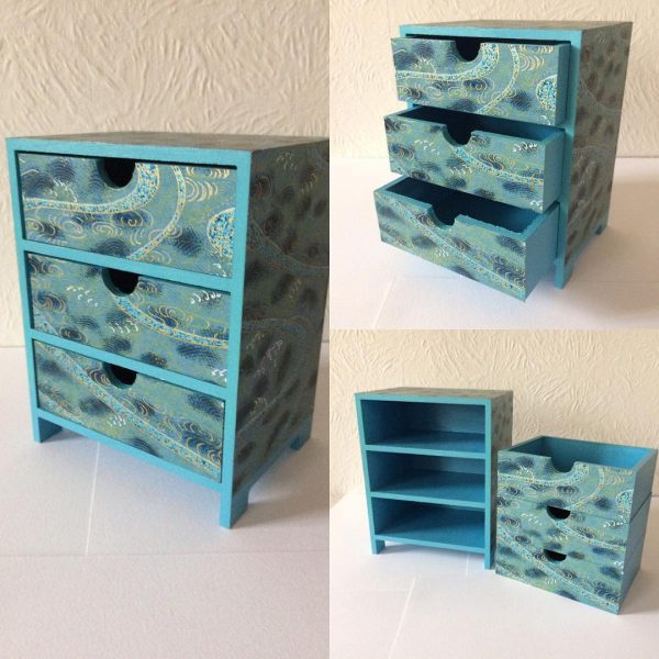 Mini chest of drawers covered in hand printed Japanese Chiyo...