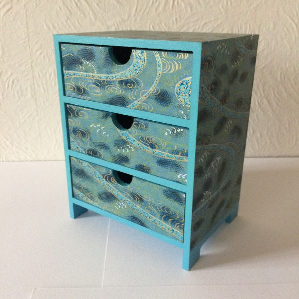 Mini chest of drawers covered with hand printed Japanese Chi...