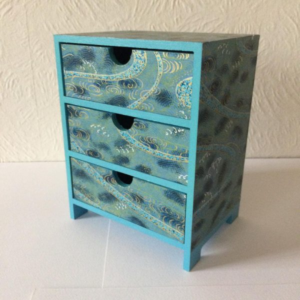 Miniature chest of 3 drawers covered in Japanese Chiyogami p...