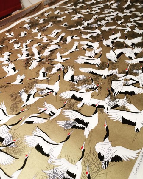 ‘1,000 Cranes’ Beautiful hand printed sheet of Japanese pape...